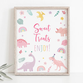 Rosa Boho Dinosaur Sweet Treats Birthday Sign Poster
