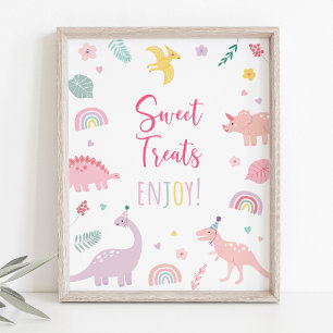 Rosa Boho Dinosaur Sweet Treats Birthday Sign Poster