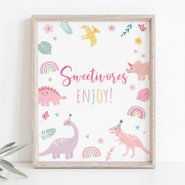 Rosa Boho Dinosaur Sweetivores Birthday Sign Poster