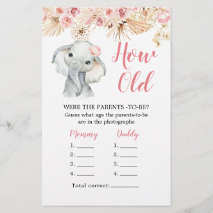 Rosa Boho Elephant Baby Shower hur gamla föräldrar