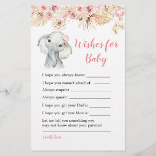 Rosa Boho Elephant Baby Shower Önskemål för Baby
