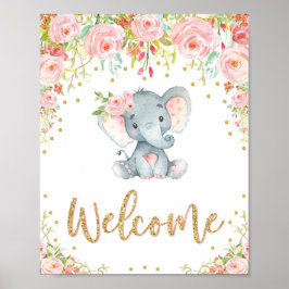 Rosa Boho Elephant Baby Shower Välkomstskylt Decor Poster