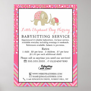 Rosa Boho Elephant, Babyvvakt, Daycare, Nursery Poster