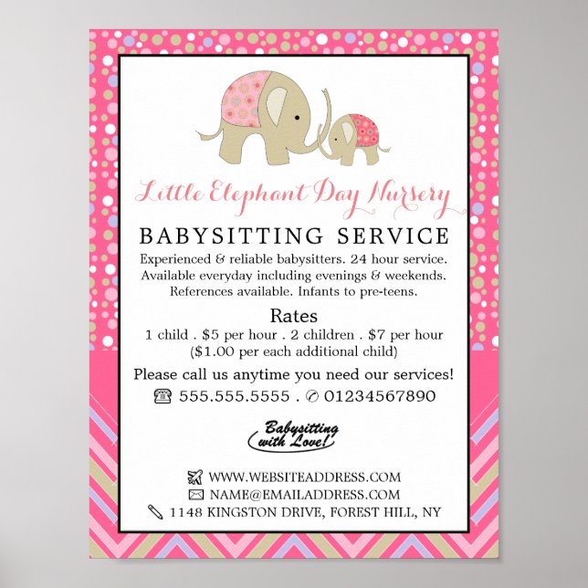 Rosa Boho Elephant, Babyvvakt, Daycare, Nursery Poster (Framsidan)