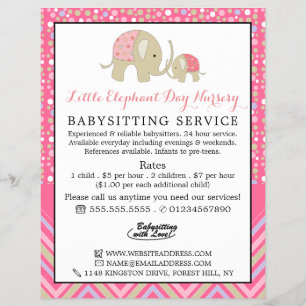 Rosa Boho Elephant, Babyvvakt, Daycare, Nursery Reklamblad