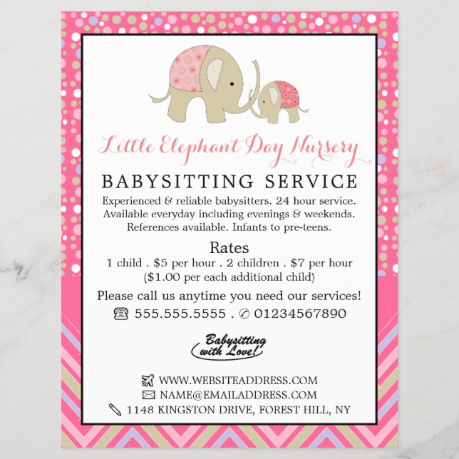 Rosa Boho Elephant, Babyvvakt, Daycare, Nursery Reklamblad (Framsidan)