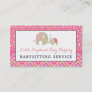 Rosa Boho Elephant, Babyvvakt, Daycare, Nursery Visitkort