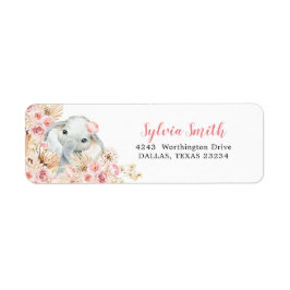 Rosa Boho Elephant Girl Baby Shower Address Label Returadress Etikett