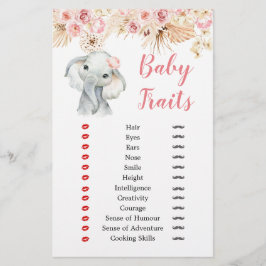 Rosa Boho Elephant Girl Baby Shower Baby Traits