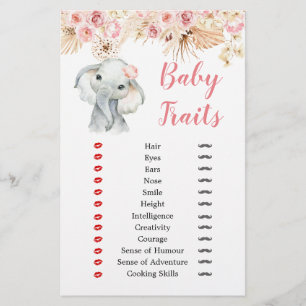 Rosa Boho Elephant Girl Baby Shower Baby Traits
