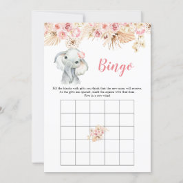 Rosa Boho Elephant Girl Baby Shower Bingo Game Inbjudningar