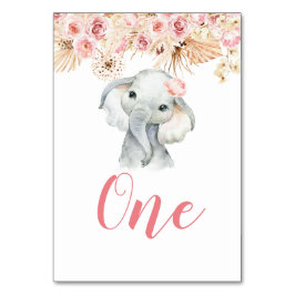 Rosa Boho Elephant Girl Baby Shower Bordsnummer