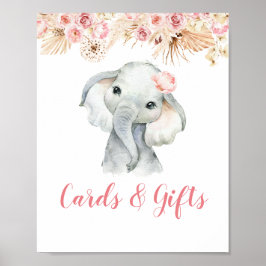 Rosa Boho Elephant Girl Baby Shower Card & present Poster