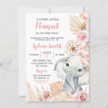 Rosa Boho Elephant Girl Baby Shower-inbjudan