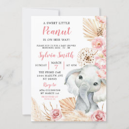 Rosa Boho Elephant Girl Baby Shower-inbjudan Inbjudningar