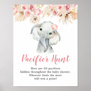 Rosa Boho Elephant Girl Baby Shower Nappar Hunt Poster