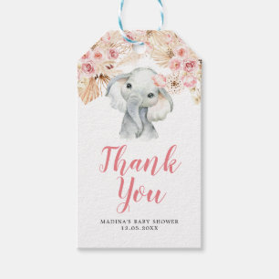 Rosa Boho Elephant Girl Baby Shower Tack Märkre Presentetikett