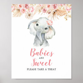 Rosa Boho Elephant Girl Spädbarn är Sweet Sign Poster