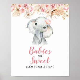 Rosa Boho Elephant Girl Spädbarn är Sweet Sign Poster