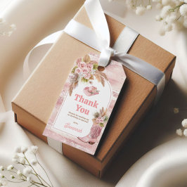 Rosa Boho First Rodeo 1:a födelsedagen Presentetikett