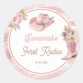 Rosa Boho First Rodeo 1:a födelsedagen Runt Klistermärke