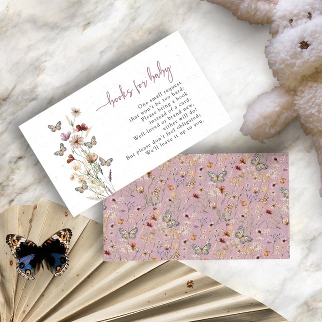 Rosa Boho Fjäril Böcker För Bebis Tilläggskort (Dusty Pink Boho Floral Butterfly Books For Baby Enclosure Card by Painted Paperie
)