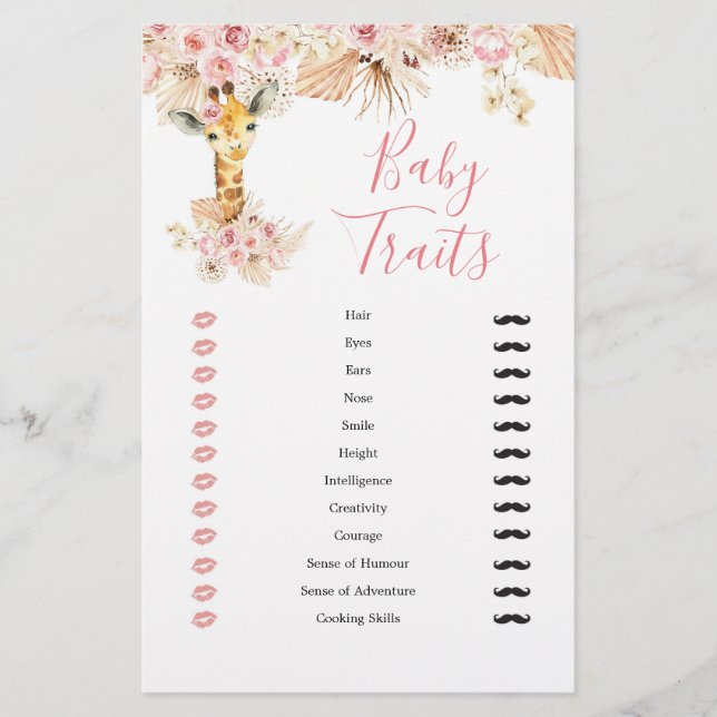  Rosa Boho Giraffe Baby Shower Baby Traits (Framsida)