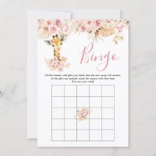 Rosa Boho Giraffe Baby Shower Bingo Game Inbjudningar