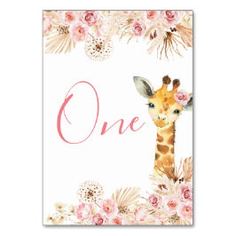 Rosa Boho Giraffe Baby Shower Bordsnummer