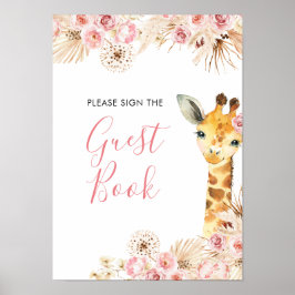 Rosa Boho Giraffe Baby Shower Guest Bok Poster