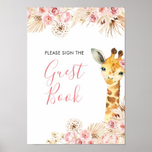 Rosa Boho Giraffe Baby Shower Guest Bok Poster