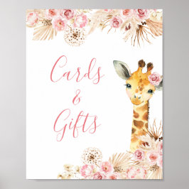 Rosa Boho Giraffe Baby Shower-kort och gåvor Poster