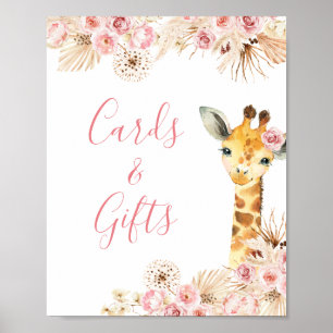  Rosa Boho Giraffe Baby Shower-kort och gåvor Poster