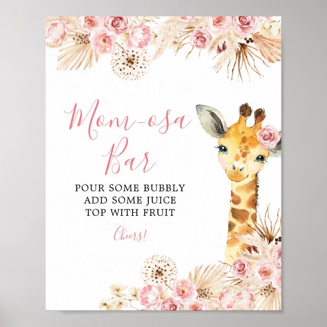  Rosa Boho Giraffe Baby Shower Mamma-osa Pub Poster (Framsidan)