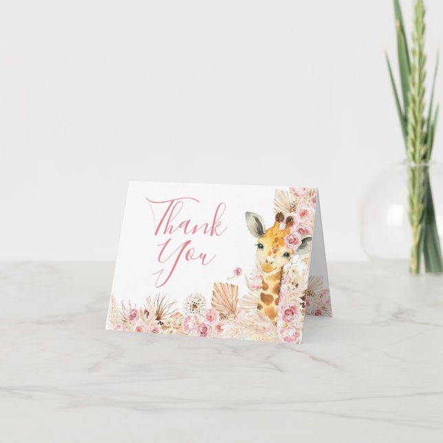  Rosa Boho Giraffe Baby Shower-mappkort Tack Kort (Framsida)