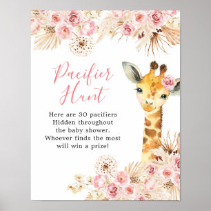  Rosa Boho Giraffe Baby Shower Nappar Hunt Poster