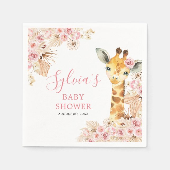  Rosa Boho Giraffe Baby Shower Pappersservett (Framsidan)