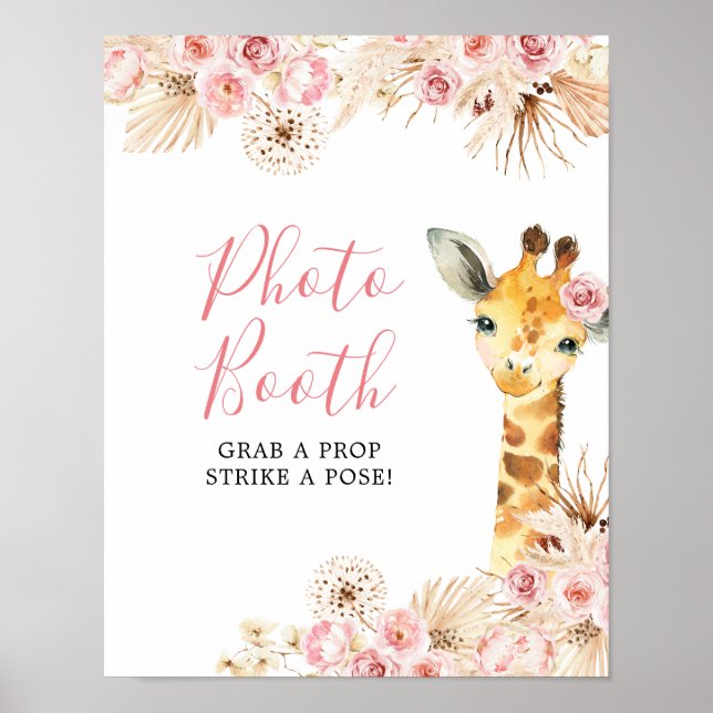  Rosa Boho Giraffe Baby Shower Photo Booth Poster (Framsidan)