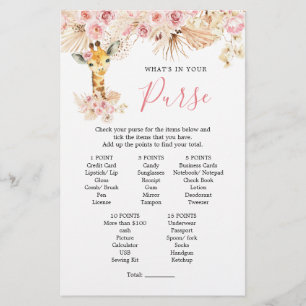Rosa Boho Giraffe Baby Shower Purwer Game