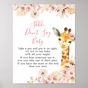  Rosa Boho Giraffe Baby Shower Säg inte Baby Poster
