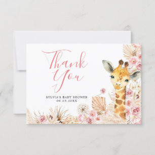  Rosa Boho Giraffe Baby Shower Tack för ditt kort