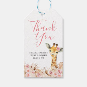  Rosa Boho Giraffe Baby Shower Tack Märkre Presentetikett