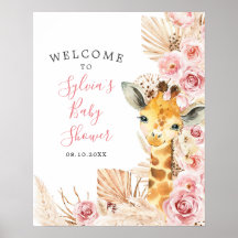  Rosa Boho Giraffe Baby Shower Välkomstskylt