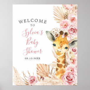  Rosa Boho Giraffe Baby Shower Välkomstskylt Poster