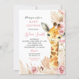  Rosa Boho Giraffe Girl Baby Shower Inbjudningar
