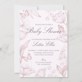 Rosa Boho Girl Baby Shower för modern Elegant Blom Inbjudningar