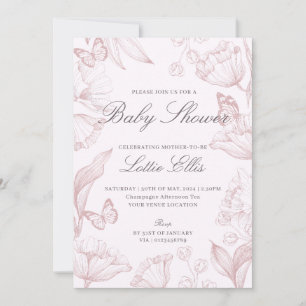 Rosa Boho Girl Baby Shower för modern Elegant Blom Inbjudningar