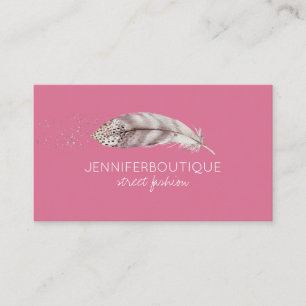 Rosa Boho Hand plockade Angel Bird Feather Visitkort