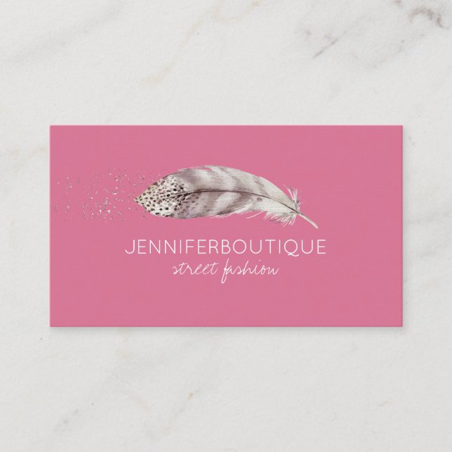 Rosa Boho Hand plockade Angel Bird Feather Visitkort (Framsida)
