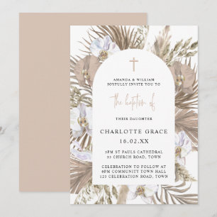Rosa Boho Handflatan Blommigt Arch Baptism-inbjud Inbjudningar